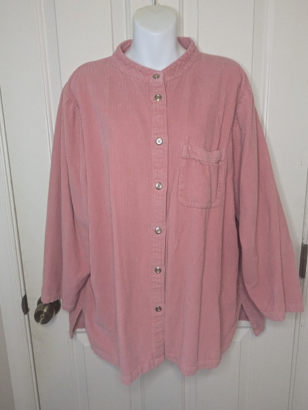 Silhouettes Pink Corduroy Button Up Shirt 1X 100% Cotton 3/4 Sleeve Vintage 90s